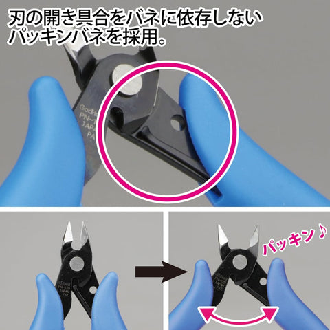 All Purpose Model Nipper PN-125 For Plastic Models, Beginner Friendly Cutter showing open and closed positions, blue handles