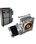Rv030 Worm Gearbox Coupled With Nema23 Stepper Motor And Dm556 Driver Kit For Precision Cnc Builds with aluminum housing.
