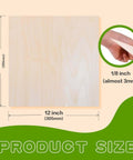 Basswood sheet, 12x12 inches, 1/8 inch (3 mm) thick, unfinished wood for crafts and laser cutting