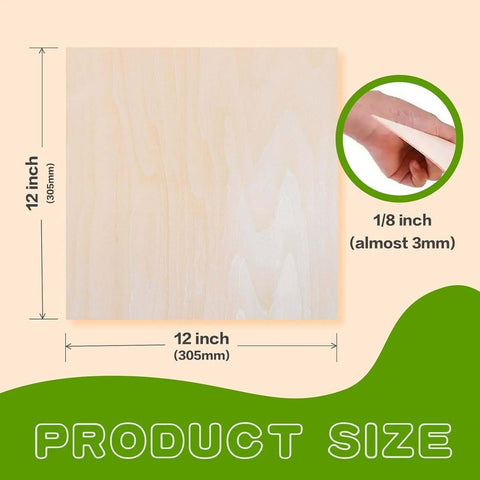Basswood sheet, 12x12 inches, 1/8 inch (3 mm) thick, unfinished wood for crafts and laser cutting