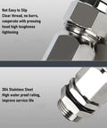 Close-up of stainless steel cable gland connector, dual sealing, IP66 waterproof, 1-inch G1/M32 NPT threaded for electrical junction boxes