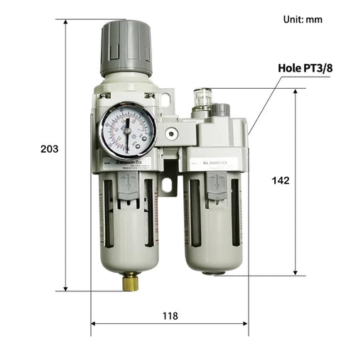 All In One FRL Air Filter Treatment Unit For Pneumatic Systems With Filter Pressure Regulator Lubricator And Oil Separator Heavy Duty Fiber Filter