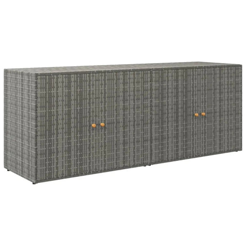 Heavy Duty Grey Garden Storage Cabinet And Outdoor Tool Chest with acacia wood knobs and poly rattan design.