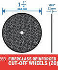 Heavy Duty Fiberglass Reinforced Cut Off Wheels One And One Quarter Inch For Rotary Tools 045 mm Thickness 20 Pcs Silver