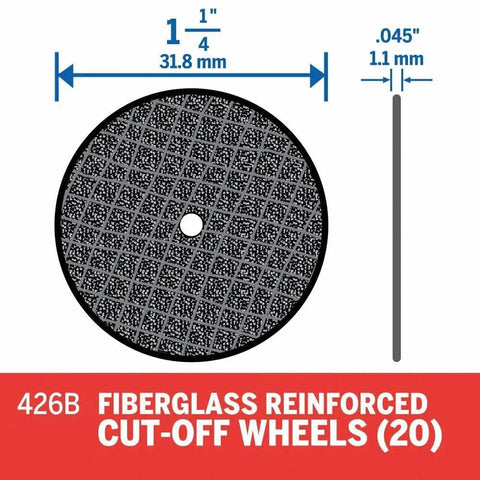 Heavy Duty Fiberglass Reinforced Cut Off Wheels One And One Quarter Inch For Rotary Tools 045 mm Thickness 20 Pcs Silver
