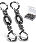 Beefy Heavy Duty Fishing Swivels Set For Saltwater And Freshwater, Barrel Solid Ring Swivel Tackle Connector, Stainless Steel SUS304 With Black Nickel Finish, 25 Pieces, Handles Up To 154lbs, two swivel connectors in case