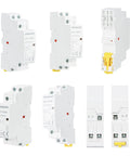 Top Shelf 25A AC Contactor 2NO 2 Pole 120V Coil DIN Rail Mount Handling Massive Inductive Loads Like a Champ side and front views
