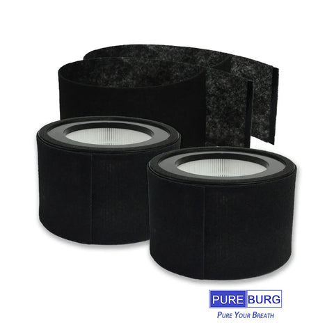 Replacement Filter Set For Crane EE-5068 And Jetery JT-8115M Air Purifiers, showing 2 black H13 HEPA filters with 4 carbon pre-filters
