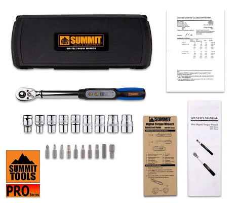 Digital Torque Wrench Three Eighths Inch Drive Measures Peak Torque With LCD Display Pro Grade Calibrated Compact Tool Kit