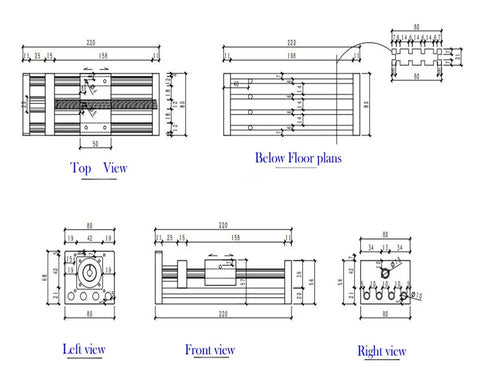 150mm Travel Linear Motion Slide Table With 1610 Ball Screw Precision Rail Guide Stage for CNC, top and side view dimensions