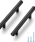 10 Piece Matte Black Stainless Steel Cabinet Handles for Kitchen Cabinets and Drawer Pulls, 5 Inch Long, hardware with screws