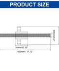 Size diagram for Two Pack 450mm TR5X1 Lead Screws With Brass Nut For 3D Printer Upgrade, showing 450mm length and diameters.