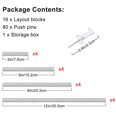 Pro Grade Stained Glass Layout Block Kit Comes With Eighty Durable Push Pins Includes 12 8 6 And 3 Inch Templates and storage box.