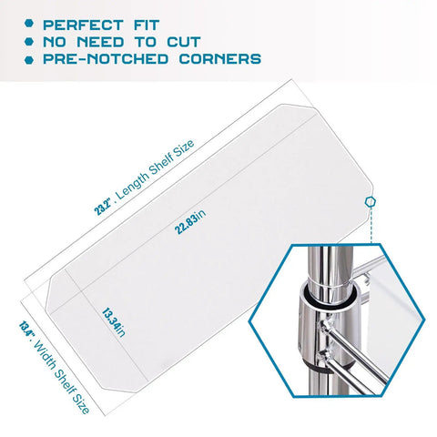 Pro Grade Wire Shelf Liner Mats 13.4 X 23.2 Inches showing pre-notched corners, clear protector sheets ideal for storage.
