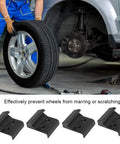 4 Pack Jaw Protectors for Tire Change Machine Parts shown with car tire to prevent marring, highlighting easy install and durability.