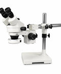 Trinocular Stereo Zoom Microscope 3.5X to 90X With Led Lighting 45 Degree Rotating Head and 360 Degree Trinocular Port for Digital Cameras or Touch Screens Interpupillary Range 54 to 76mm Eyepiece With Six Diopter Adjustment, white boom stand