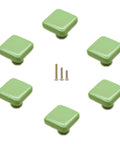 Glossy Ceramic Square Cabinet Knobs 1.25 Inch Green Six Pack Kid Friendly With Three Size Screws