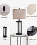 Set Of 2 Modern Table Lamps With USB Ports And Nightlight, Black Finish And White Frosted Glass, close-up features and parts