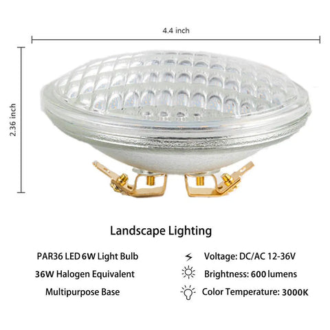PAR36 LED Landscape Light 6W 600LM Equivalent To 36W Halogen 12V To 36V Warm White 3000K Waterproof Flood Light Bulb image