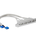 Four Port USB A Female Slot Plate Adapter with an Eleven and a Quarter Inch Cable for motherboard headers and dual IDC connectors