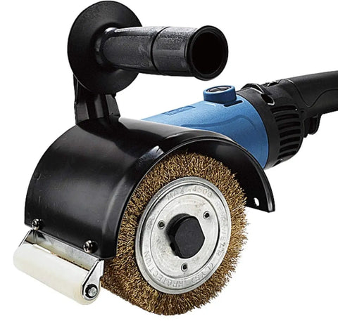 Stainless Steel Wire Wheel For Wood And Metal Surface Polishing And Rust Removal Heavy Duty Workhorse on a grinder attachment.