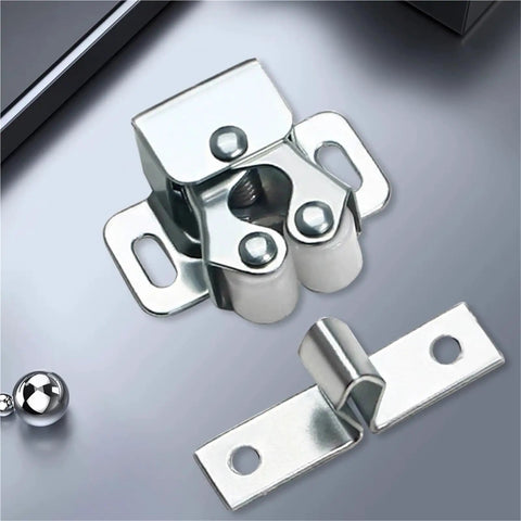 Gold Solid Brass Double Roller Cabinet Catch 30 Pack Adjustable Spring Ball Latch, two-piece mounting set, copper-tone metal shell