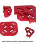 Heavy Duty Aluminum Router Template And Top Shelf Woodworking Chamfer Jig Kit parts in red anodized finish, precision tools for smooth edges.