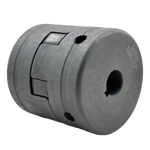 Flexible Three Piece Ljaw Coupling Set With Rubber Spider For Log Wood Splitter Bore From One Half Inch To Three Quarter Inch HT250 Cast Iron Construction Built Tough Heavy Duty Multi Flex L090 With Keyways And Dual Set Screws, gray cast iron coupling with bore and keyway