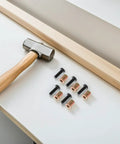 Metal Threaded Inserts Kit For Wood Furniture Assembly With Wrenches And Drill Bit Screw In Fasteners on table with hammer