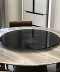 Heavy Duty 31 Inch Lazy Susan Turntable With Tempered Glass And Aluminum Base Large Round Grey Rotating Serving Tray For Dining Tables