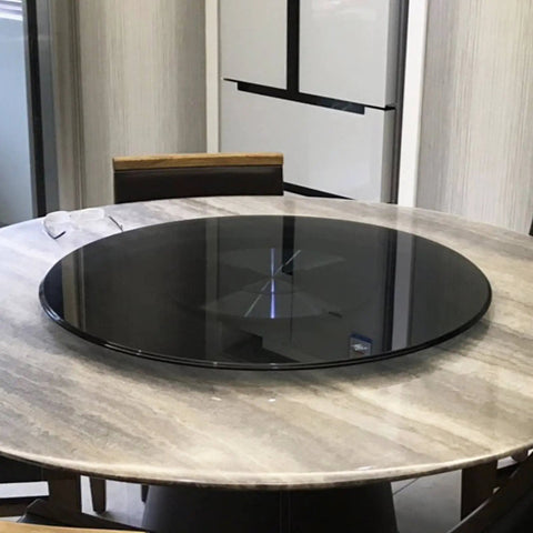 Heavy Duty 31 Inch Lazy Susan Turntable With Tempered Glass And Aluminum Base Large Round Grey Rotating Serving Tray For Dining Tables