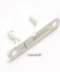 Close-up of 2-pack white plastic washer door striker latch for Frigidaire Affinity washers; fits Gibson/Kenmore.