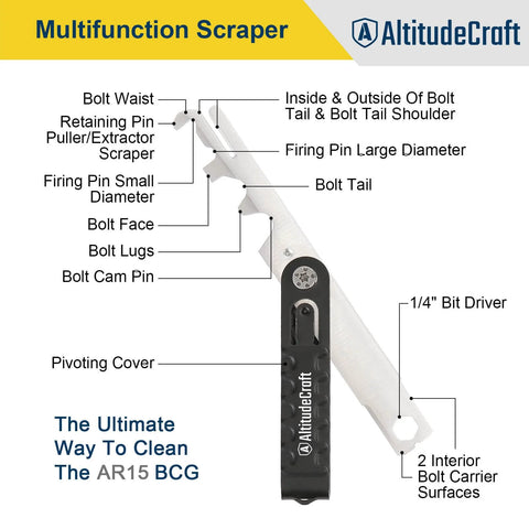 Carbon Scraper Tool For Precision Cleaning Of Mechanical Components Removes Carbon Buildup From Bolt Firing Pin Carrier Cam Pin And Twelve Critical Surfaces Displayed With Multi-Function Features