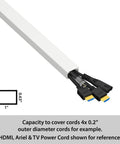 Self-Adhesive Cable Raceway For Wall Wires Keep Your Cords Tucked - Paintable Cord Cover, 1" Wide, PVC with cords inside.