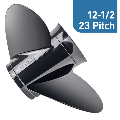 Pro Grade Aluminum Propeller 12.5 Inch Diameter 23 Pitch With 15 Spline Right Hand Rotation And Flo Torq II Hub Kit For Mercury Black Max