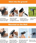 Installation steps for Outdoor Solar Spotlights 650 Lumen IP67 Waterproof Warm White 3000K with Auto On Off 8 to 15 Hours Dusk to Dawn