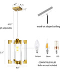 Dimensions and features of Gold Pendant Light Fixture With Brushed Brass Finish, 1 Light Modern Linear Chandelier for various rooms.