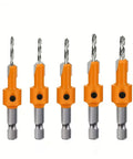 Heavy-Duty Countersink Drill Bit Set, 5-Piece With 8/10mm Round Shanks And 2.8-4mm Conical Bits, shown standing upright.