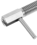 Close-up of Top Shelf Stainless Steel Retractable Spring Indexing Pin For Cabinets with threaded shaft and locking mechanism.