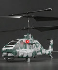 Camouflage RC Helicopter With Military Look, 2.4G 3.5CH, on a dark background, red light glowing.