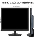 Front and side view of Compact 17 Inch Monitor For Home And Office With 5 By 4 Aspect 1280 By 1024 Native Resolution 75 Hz Refresh Rate LED Panel.