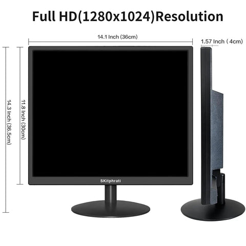 Front and side view of Compact 17 Inch Monitor For Home And Office With 5 By 4 Aspect 1280 By 1024 Native Resolution 75 Hz Refresh Rate LED Panel.