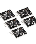 KY-002 SW-18015P Shock Vibration Switch Sensor Module For Arduino Projects, Maker Favorite, Omnidirectional Trigger, Easy Mount With Bolt Holes, Direct IO Connection, 12V Max, 20mA Current, Ideal For Robotics And Prototyping Pack Of 5 black PCB modules with 3-pin headers
