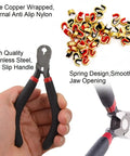 Archery Bow String Nocking Points Kit With T Square Ruler, Nocking Buckle Pliers, And 8 Nocking Buckles in hand and close-up view