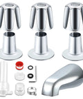 Chrome Tub Shower Trim Kit With Three Knob Set And Bath Spout, Fits Three Handle Tub Faucets, Half Inch Male Thread Connection components