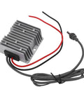 No Stress Step Up DC Boost Converter Cable Delivering Dead Serious 57V 4.5A Amp Output, silver aluminum heatsink with wires.