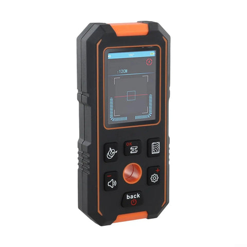 Stud Finder Wall Scanner NF-513 Metal Detector for Wood Studs AC Wire Pipe Detection Deep Scan 80mm LCD Display Type-C Charge, side view showing buttons and screen.