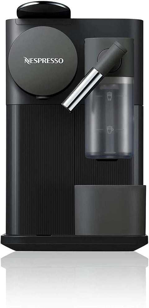 Zero Stress Single Serve Coffee Brewer With Built In Milk Frother For Rich Latte Perfection And Smooth Daily Sips Plus Sleek Black Drip Espresso Station close-up of matte black coffee maker with frother.