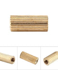 M2 Brass Female Spacers Kit 100 Pieces M2x7 Camera and PCB Spacers for PC Builds and Motherboards Durable Brass Standoffs for Precise Mounting and Spacing In Various Projects, brass female spacer close-up