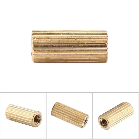 M2 Brass Female Spacers Kit 100 Pieces M2x7 Camera and PCB Spacers for PC Builds and Motherboards Durable Brass Standoffs for Precise Mounting and Spacing In Various Projects, brass female spacer close-up